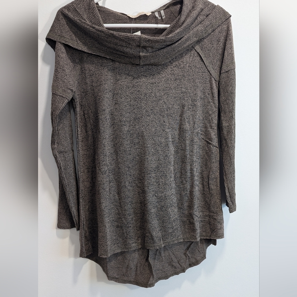 NWT Womens Soft Surroundings Brown Black Cowl Neck Long Sleeve Tunic Top, PXS